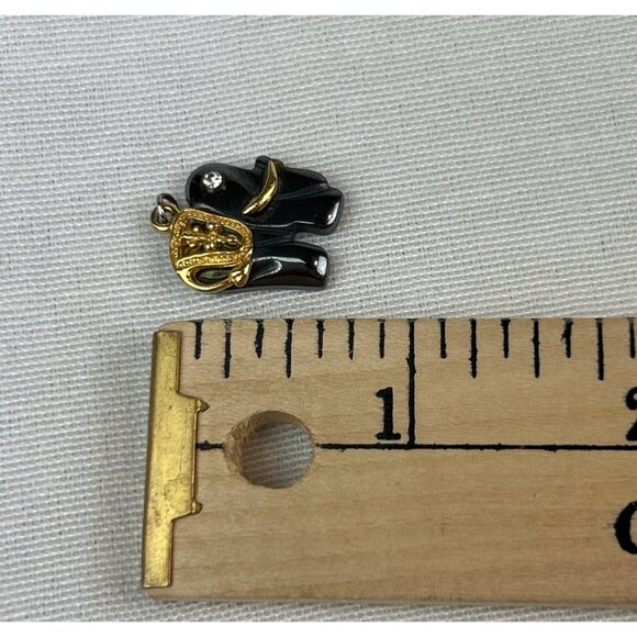 Black Gold Elephant Pendant Charm Rhinestone Eye Saddle Detail - Picture 6 of 6